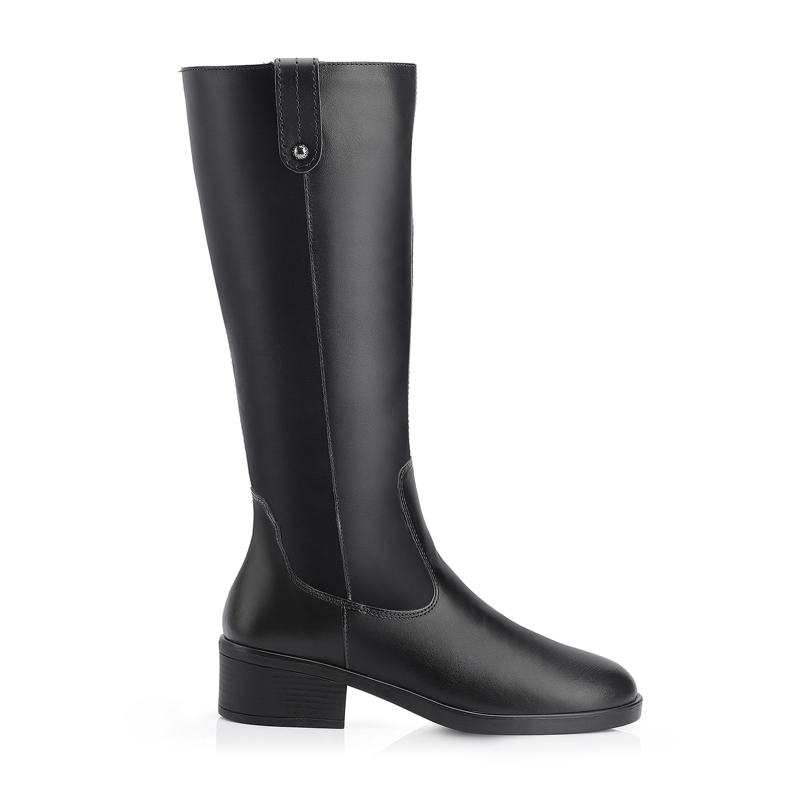 Bota Preta Cano Alto Salto Baixo Couro Montaria
