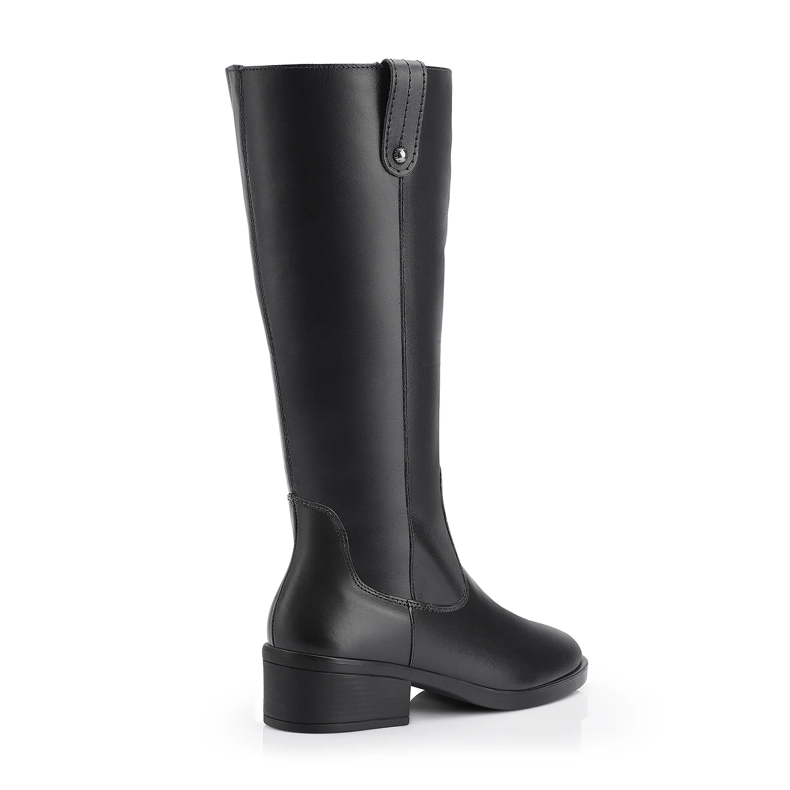 Bota Preta Cano Alto Salto Baixo Couro Montaria