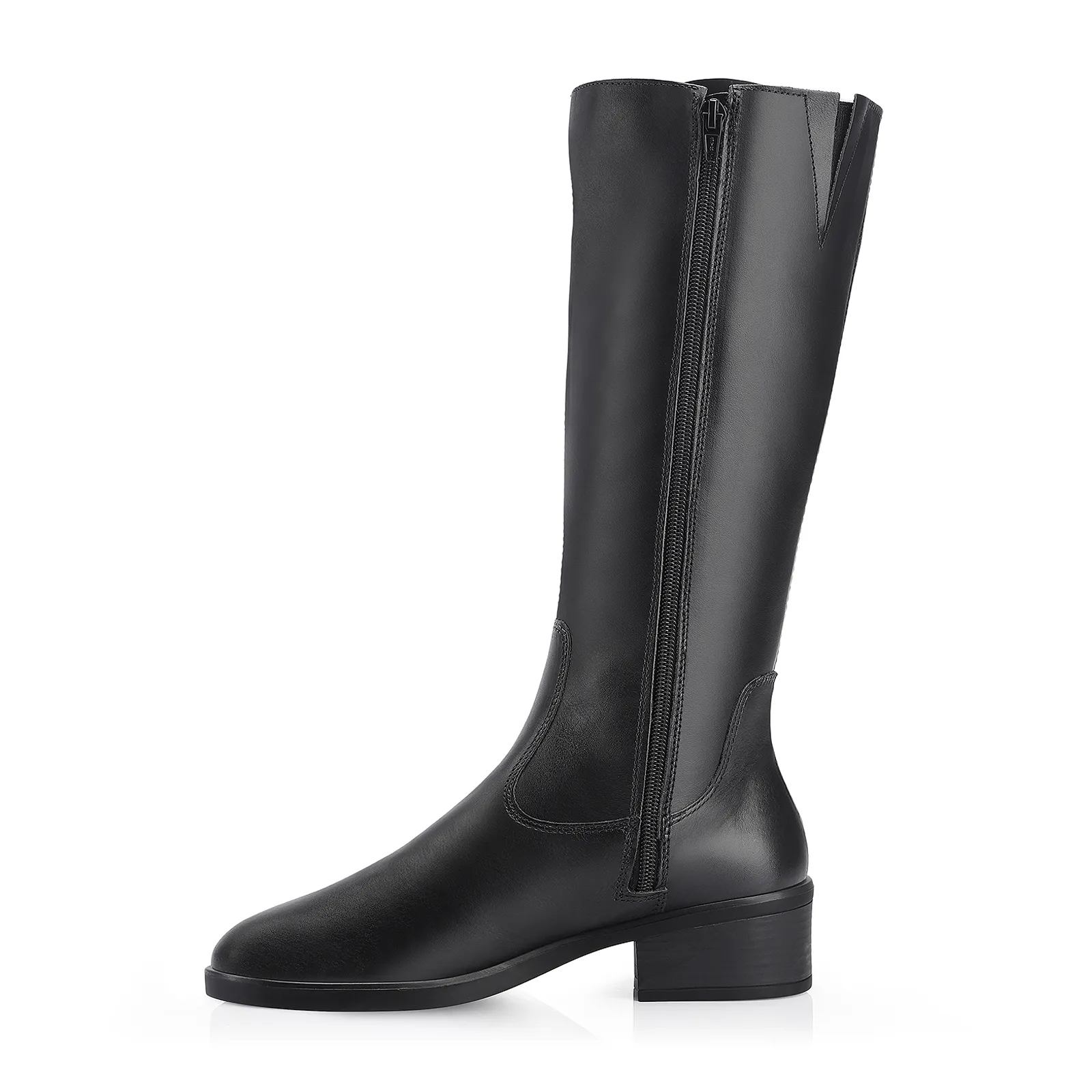 Bota Preta Cano Alto Salto Baixo Couro Montaria