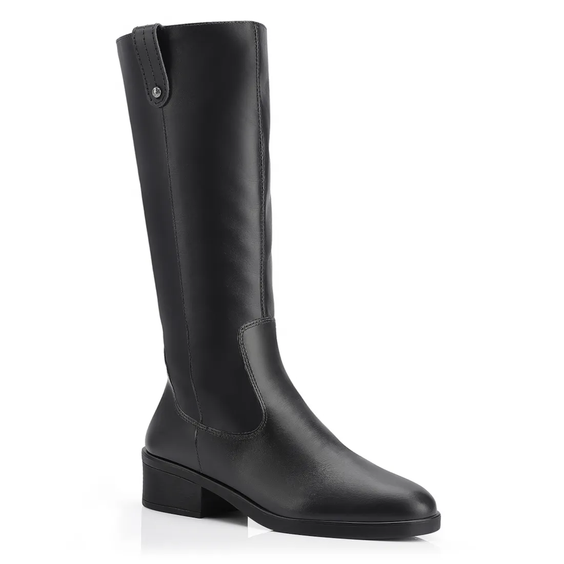 Bota Preta Cano Alto Salto Baixo Couro Montaria