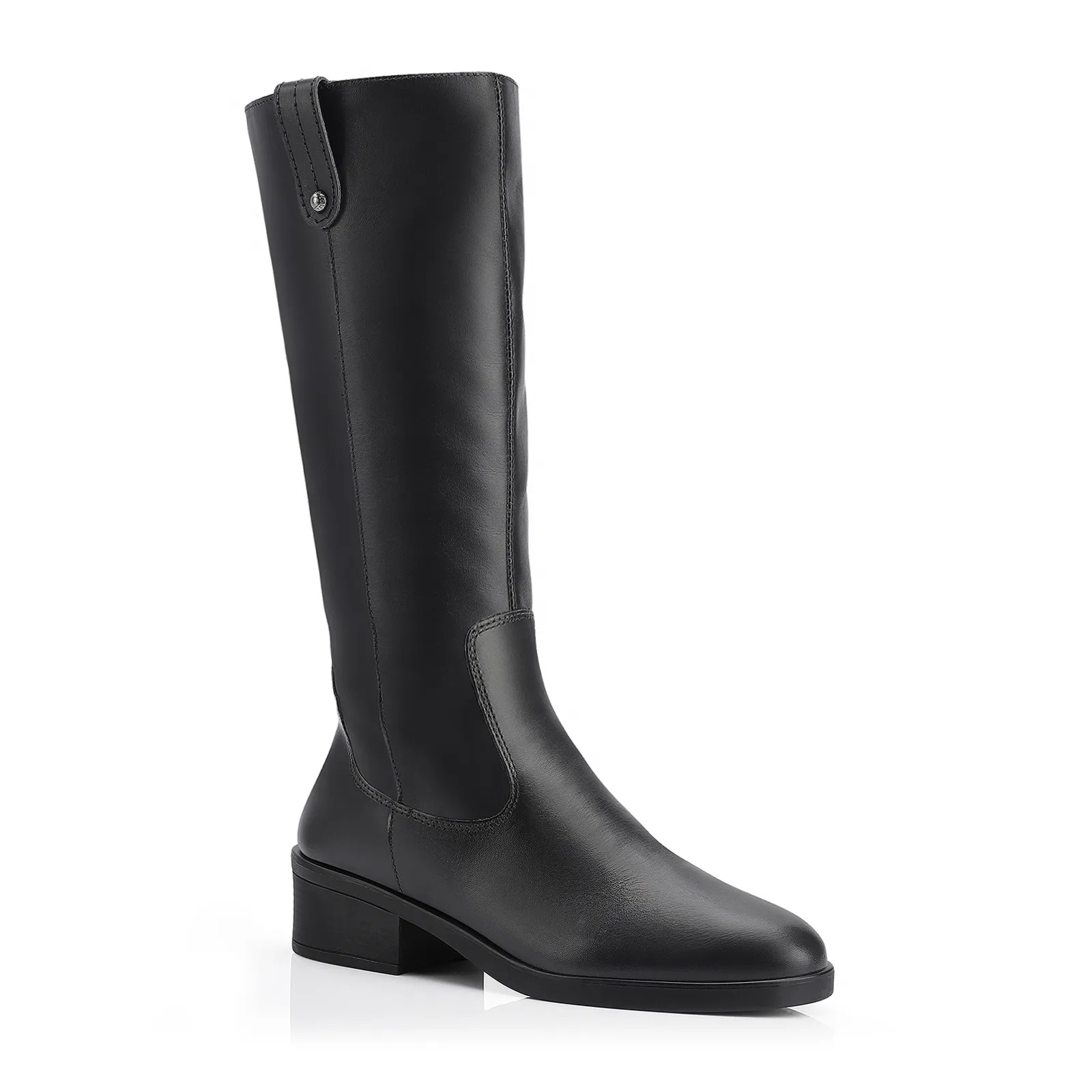 Bota Preta Cano Alto Salto Baixo Couro Montaria