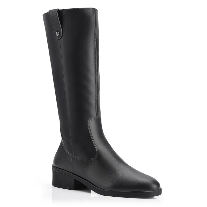 Bota Preta Cano Alto Salto Baixo Couro Montaria