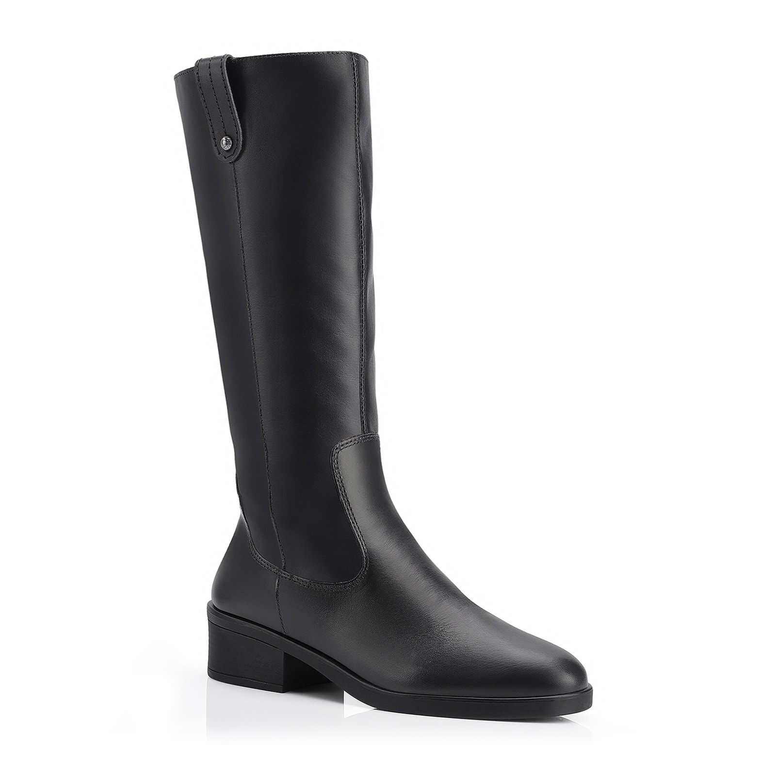 Bota Preta Cano Alto Salto Baixo Couro Montaria