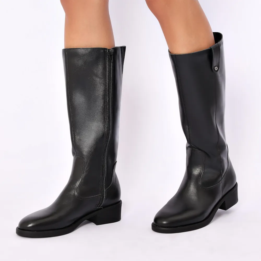 Bota Preta Cano Alto Salto Baixo Couro Montaria - imagem 2