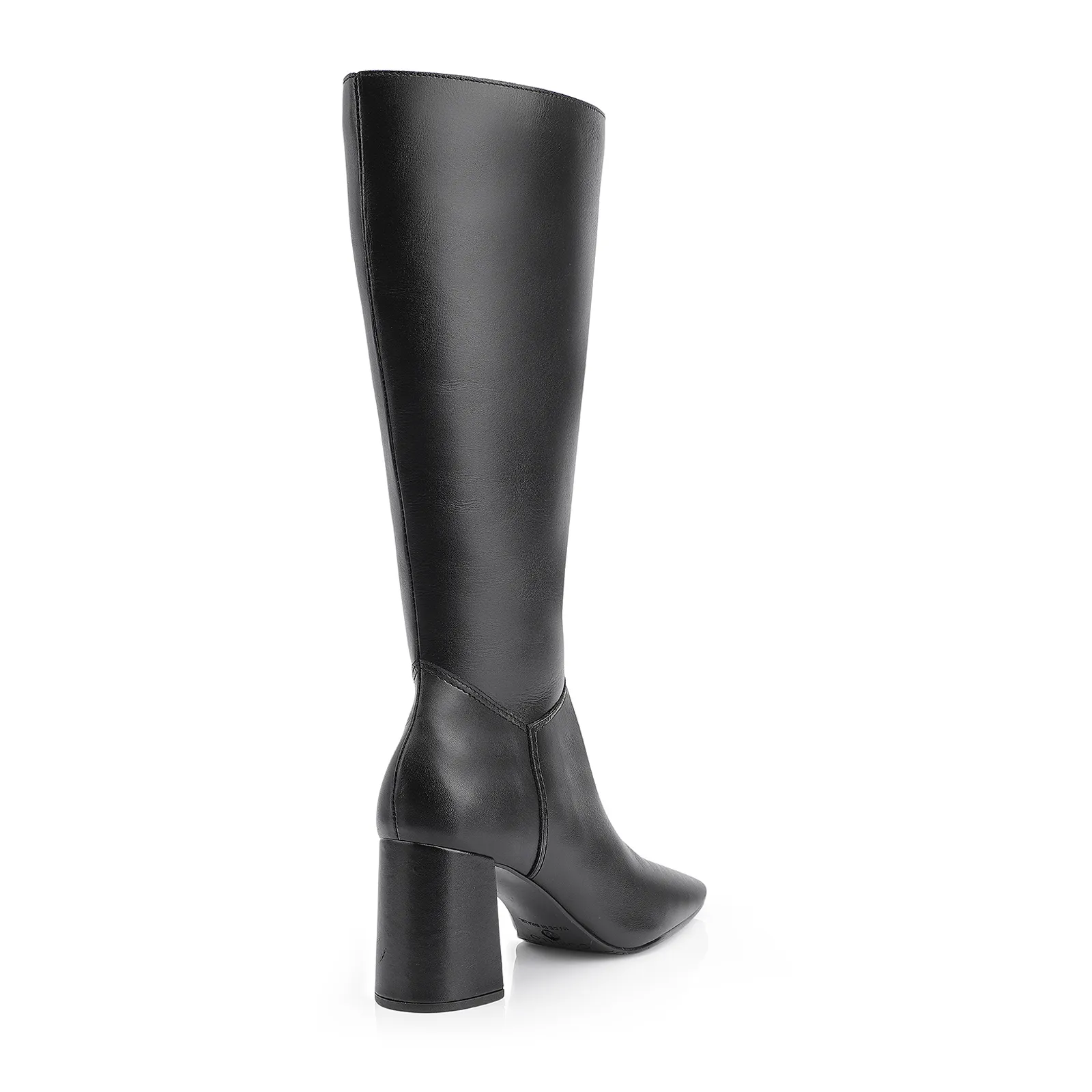 Bota Preta Cano Alto Salto Médio Couro Bico Quadrado