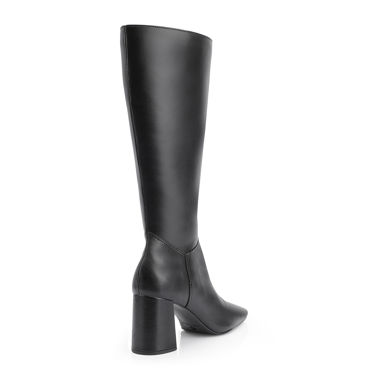 Bota Preta Cano Alto Salto Médio Couro Bico Quadrado