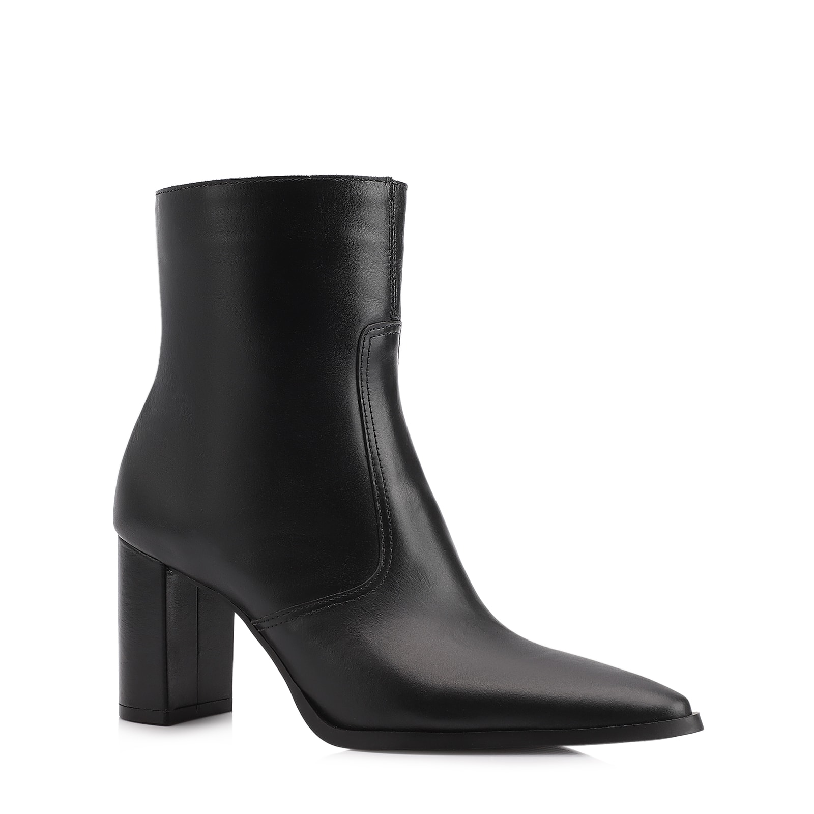 Bota Preta Cano Baixo Salto Alto Couro Bico Fino