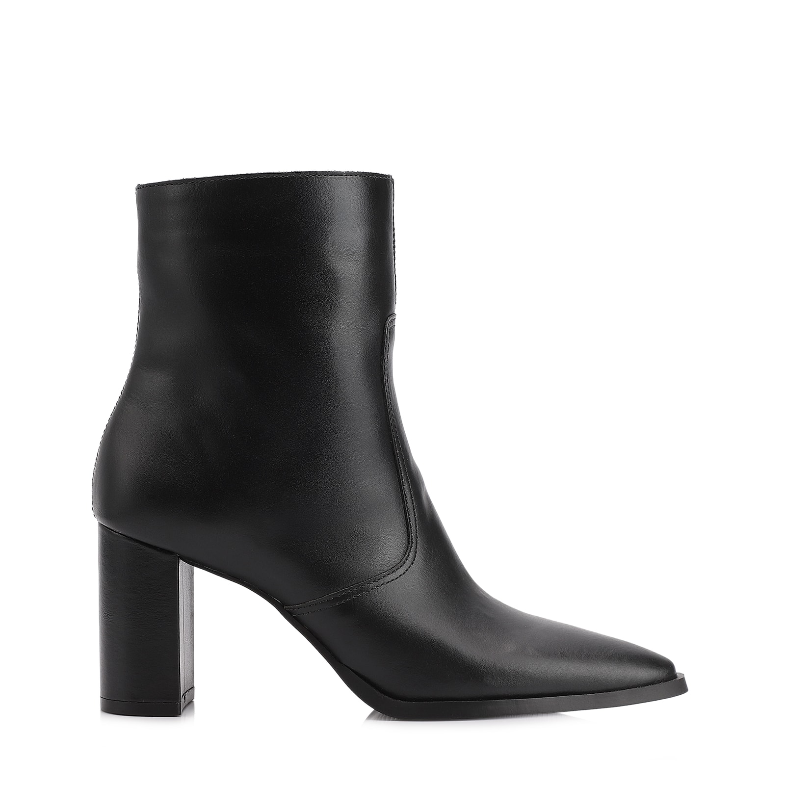 Bota Preta Cano Baixo Salto Alto Couro Bico Fino