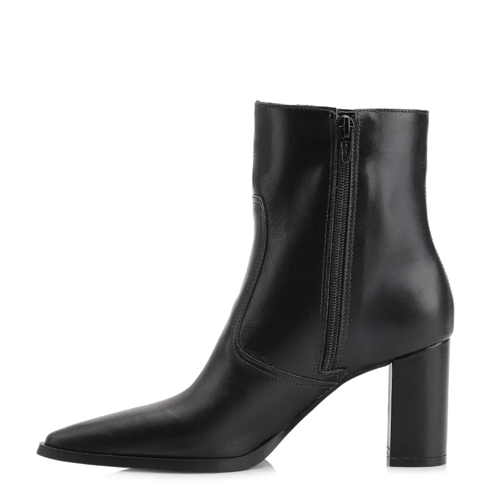 Bota Preta Cano Baixo Salto Alto Couro Bico Fino - imagem 5