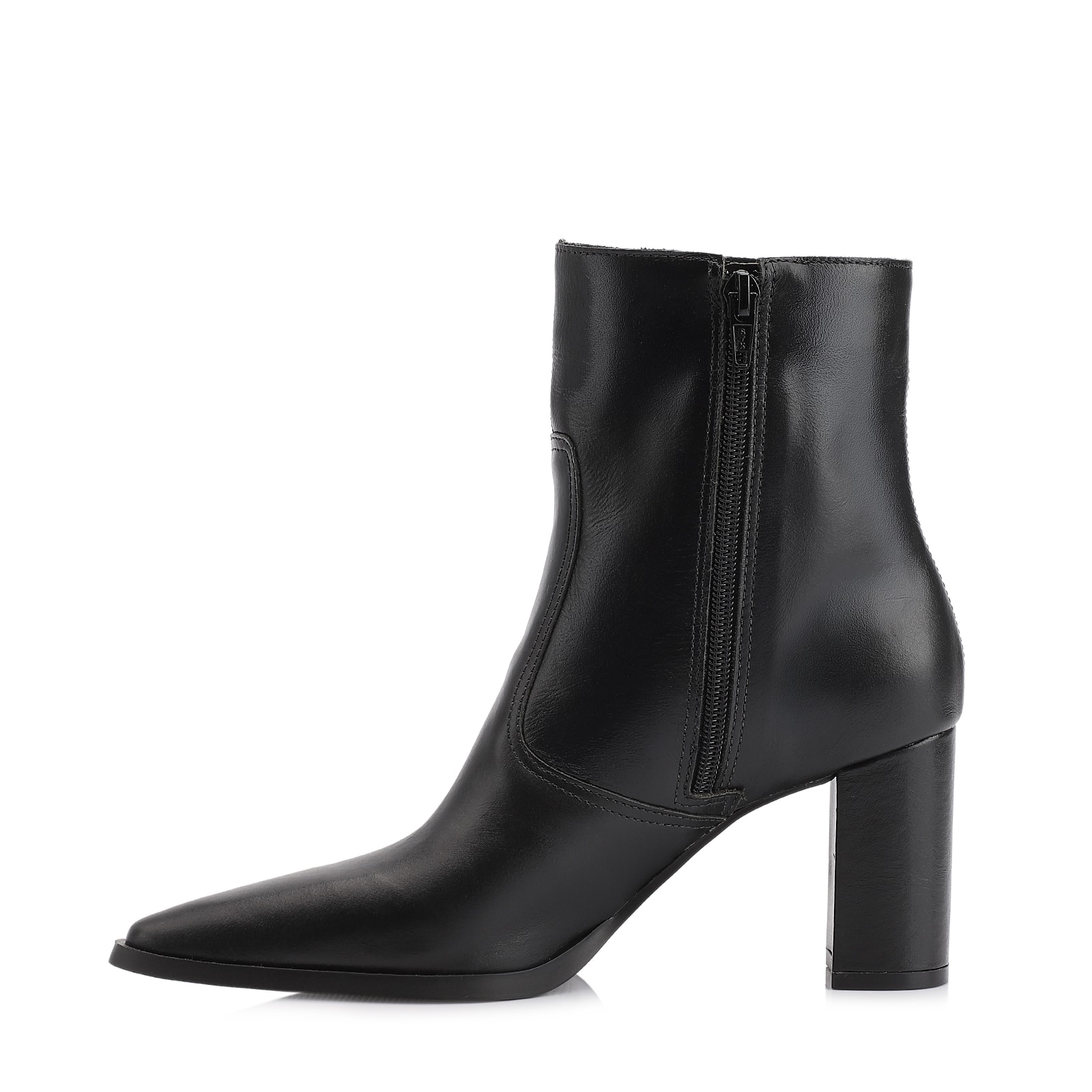 Bota Preta Cano Baixo Salto Alto Couro Bico Fino