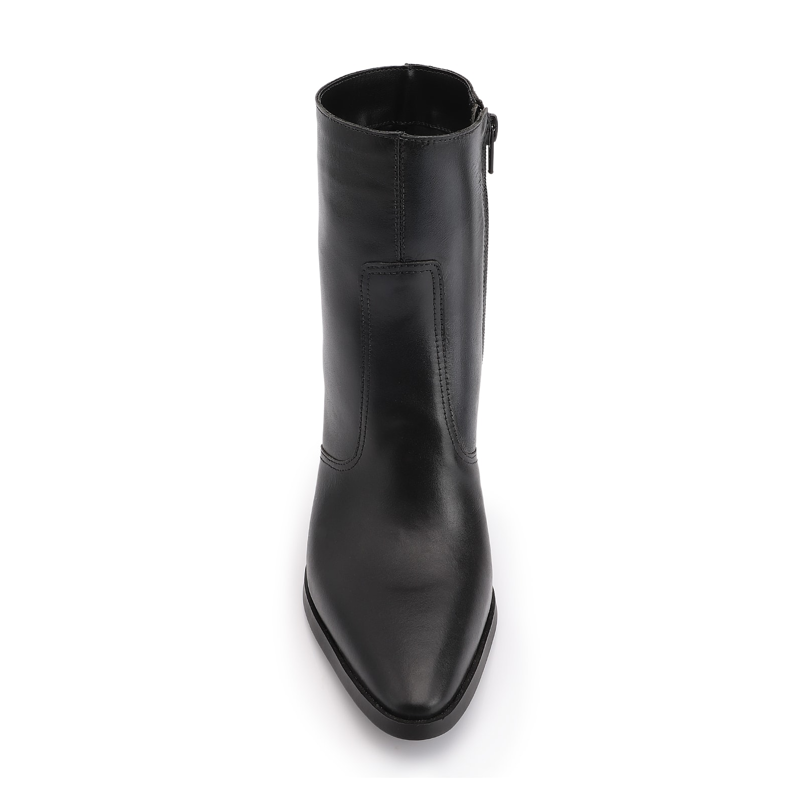 Bota Preta Cano Baixo Salto Alto Couro Bico Fino