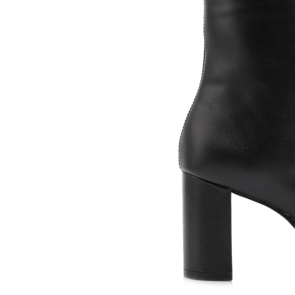 Bota Preta Cano Baixo Salto Alto Couro Bico Fino - imagem 8