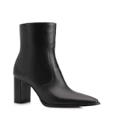 Bota Preta Cano Baixo Salto Alto Couro Bico Fino