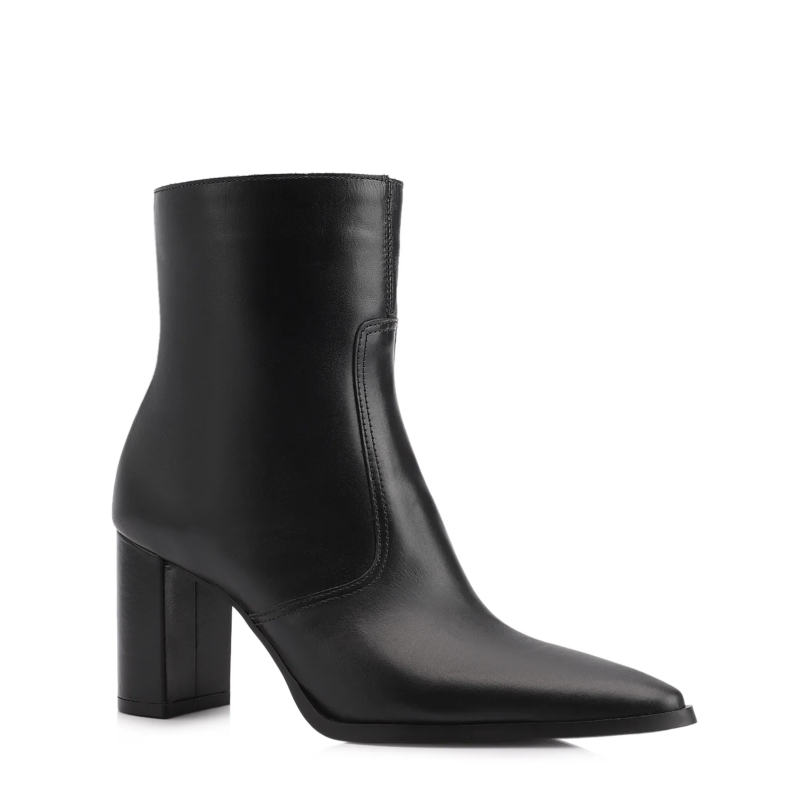 Bota Preta Cano Baixo Salto Alto Couro Bico Fino