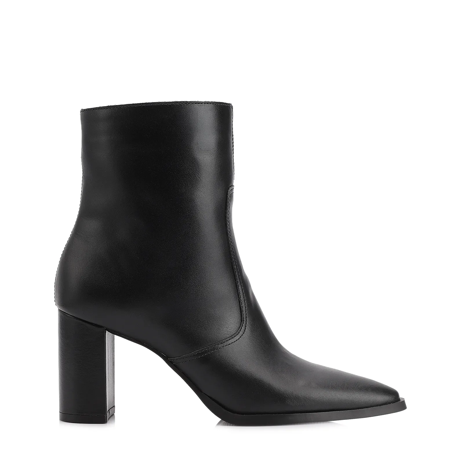 Bota Preta Cano Baixo Salto Alto Couro Bico Fino