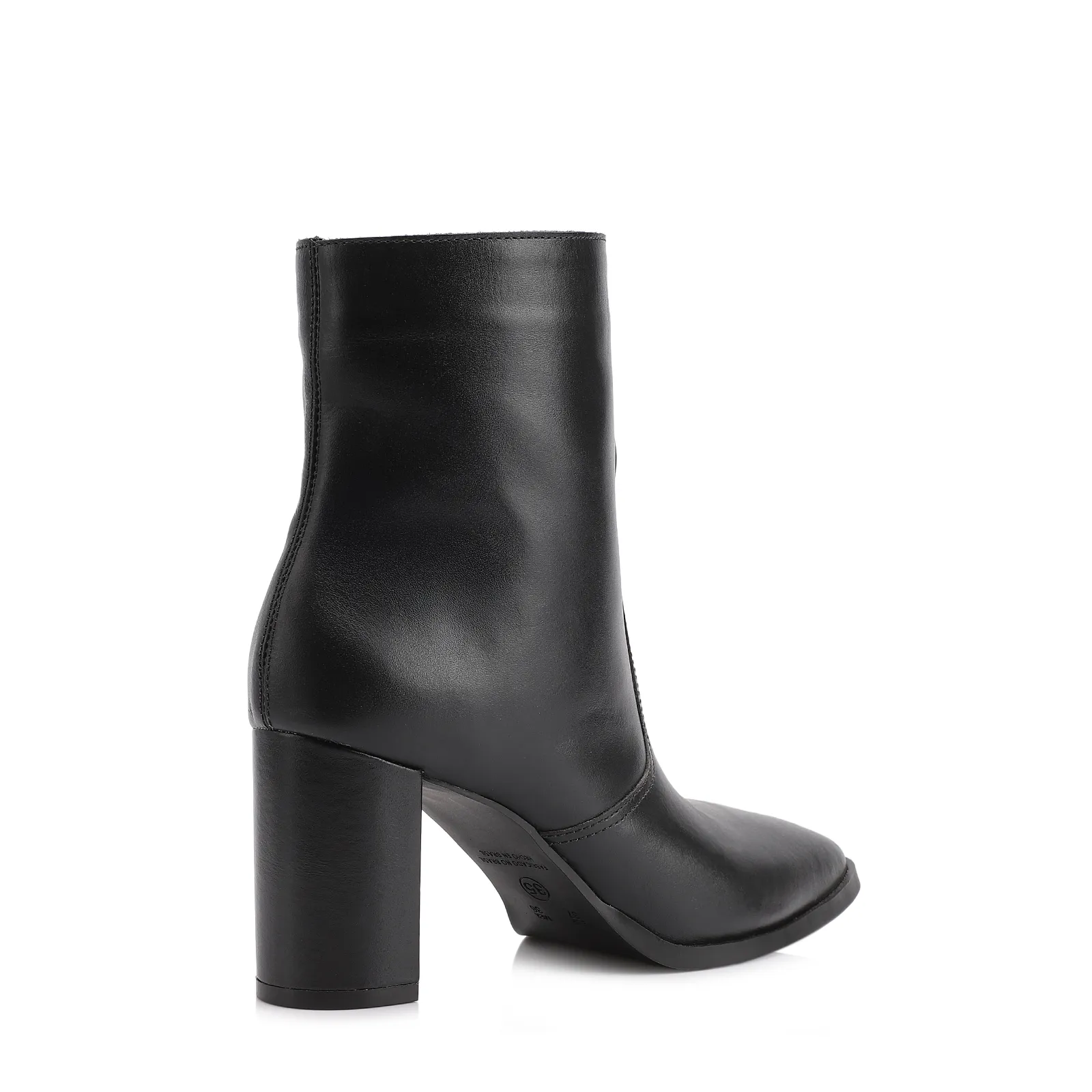 Bota Preta Cano Baixo Salto Alto Couro Bico Fino