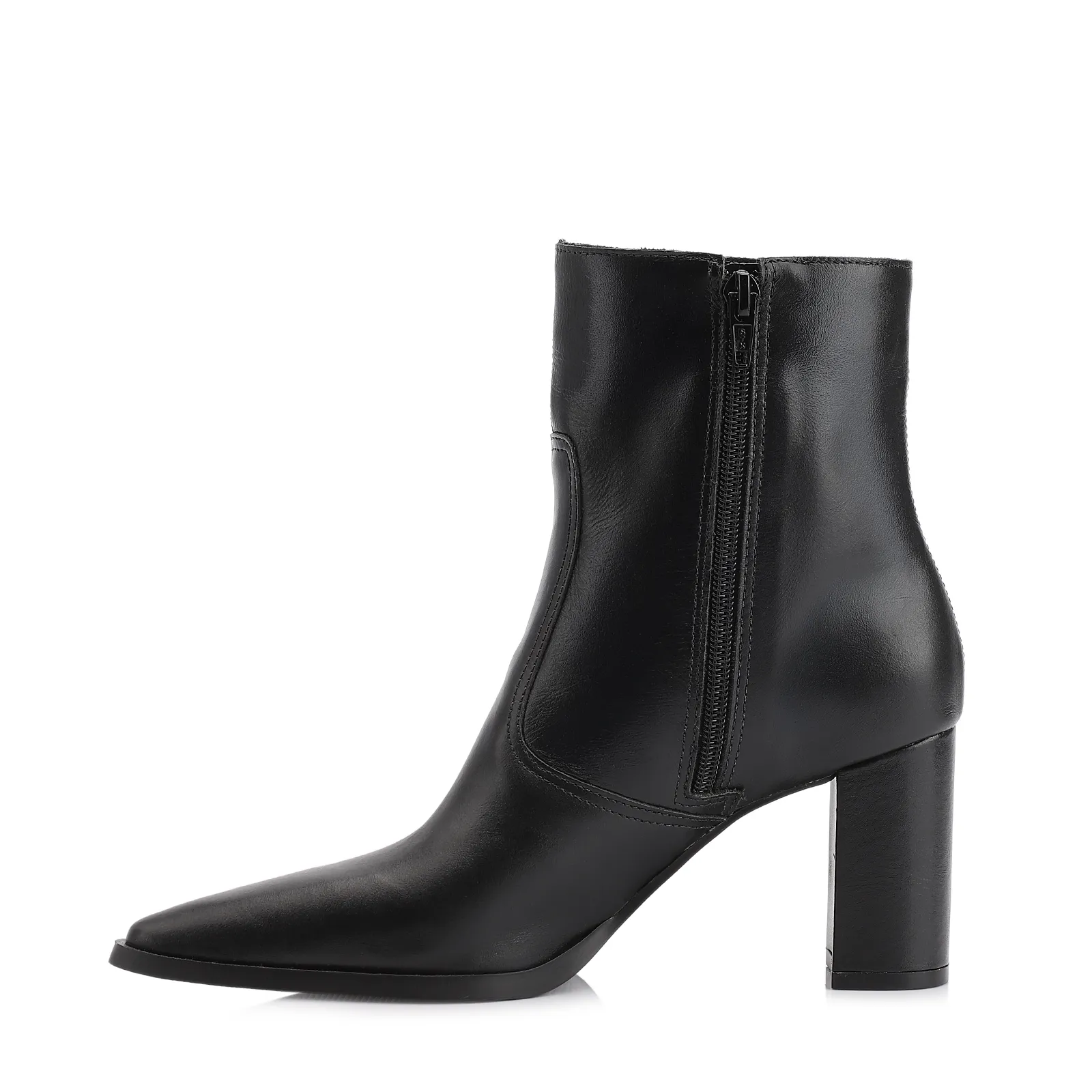 Bota Preta Cano Baixo Salto Alto Couro Bico Fino