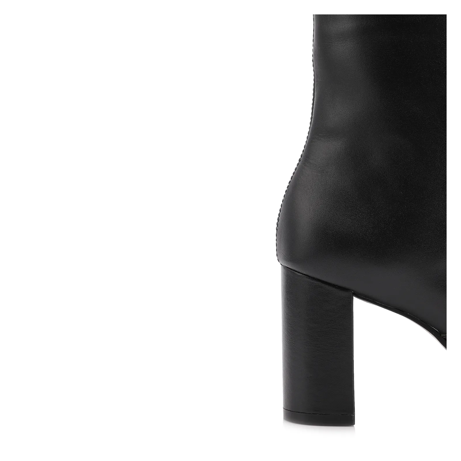 Bota Preta Cano Baixo Salto Alto Couro Bico Fino