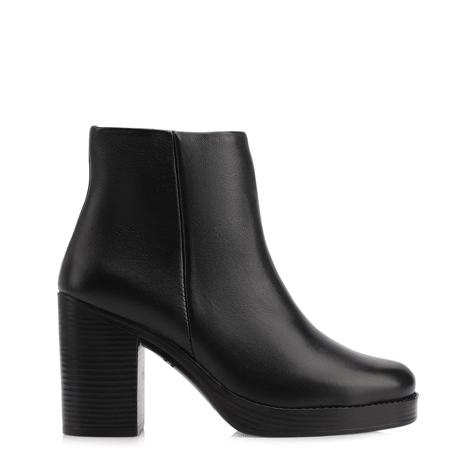 Bota Preta Cano Baixo Salto Alto Couro Bico Redondo