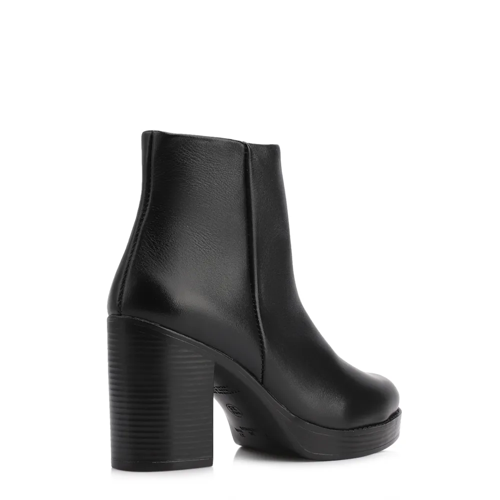 Bota Preta Cano Baixo Salto Alto Couro Bico Redondo - imagem 4
