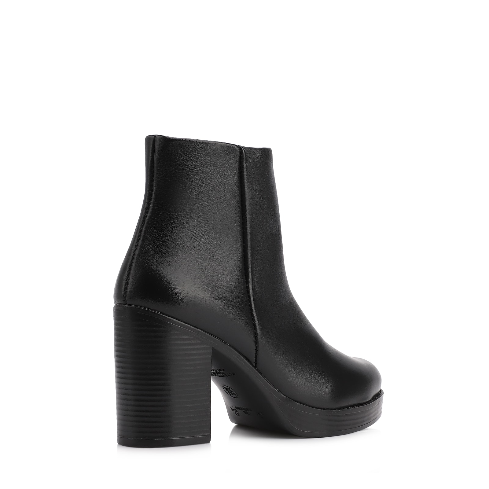 Bota Preta Cano Baixo Salto Alto Couro Bico Redondo