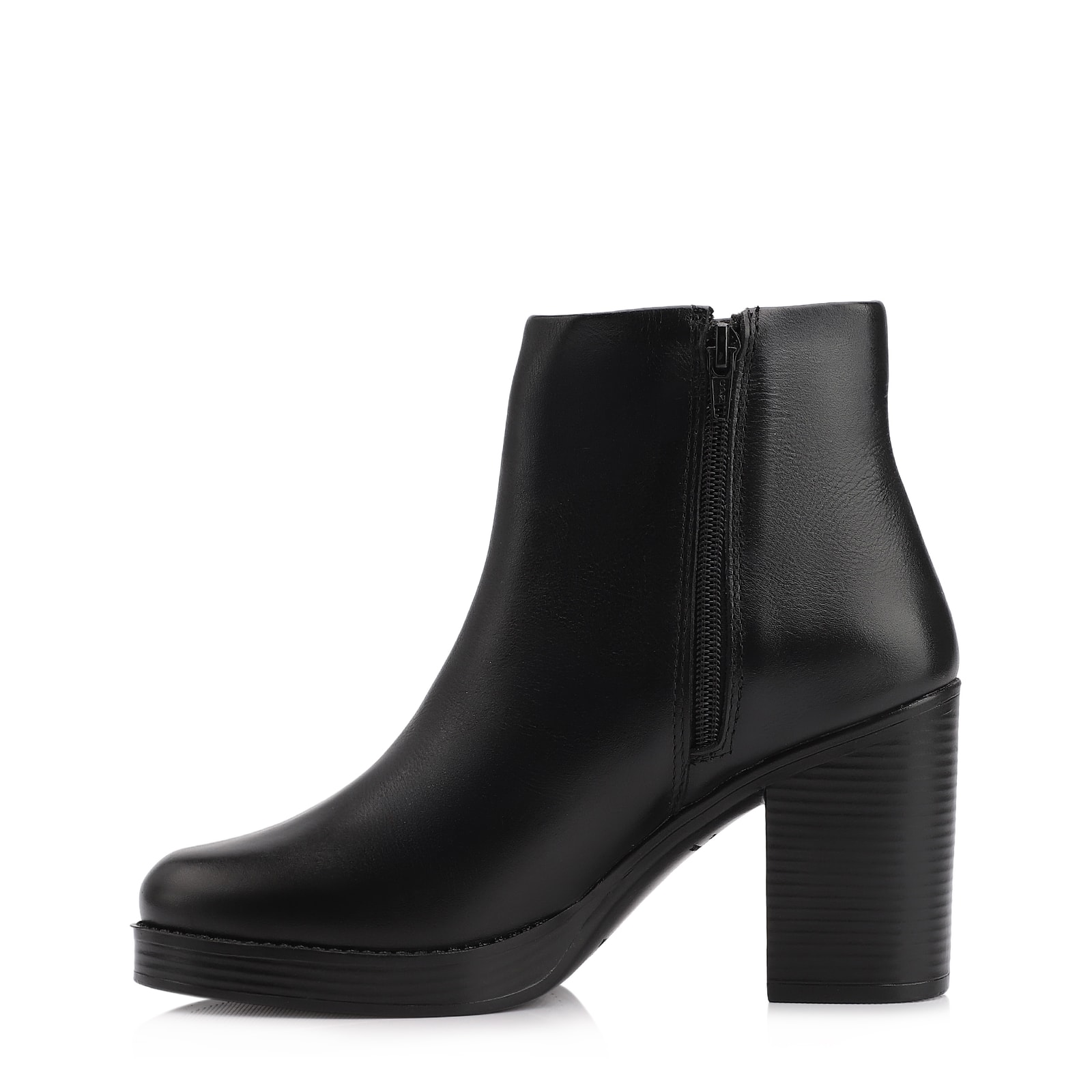 Bota Preta Cano Baixo Salto Alto Couro Bico Redondo