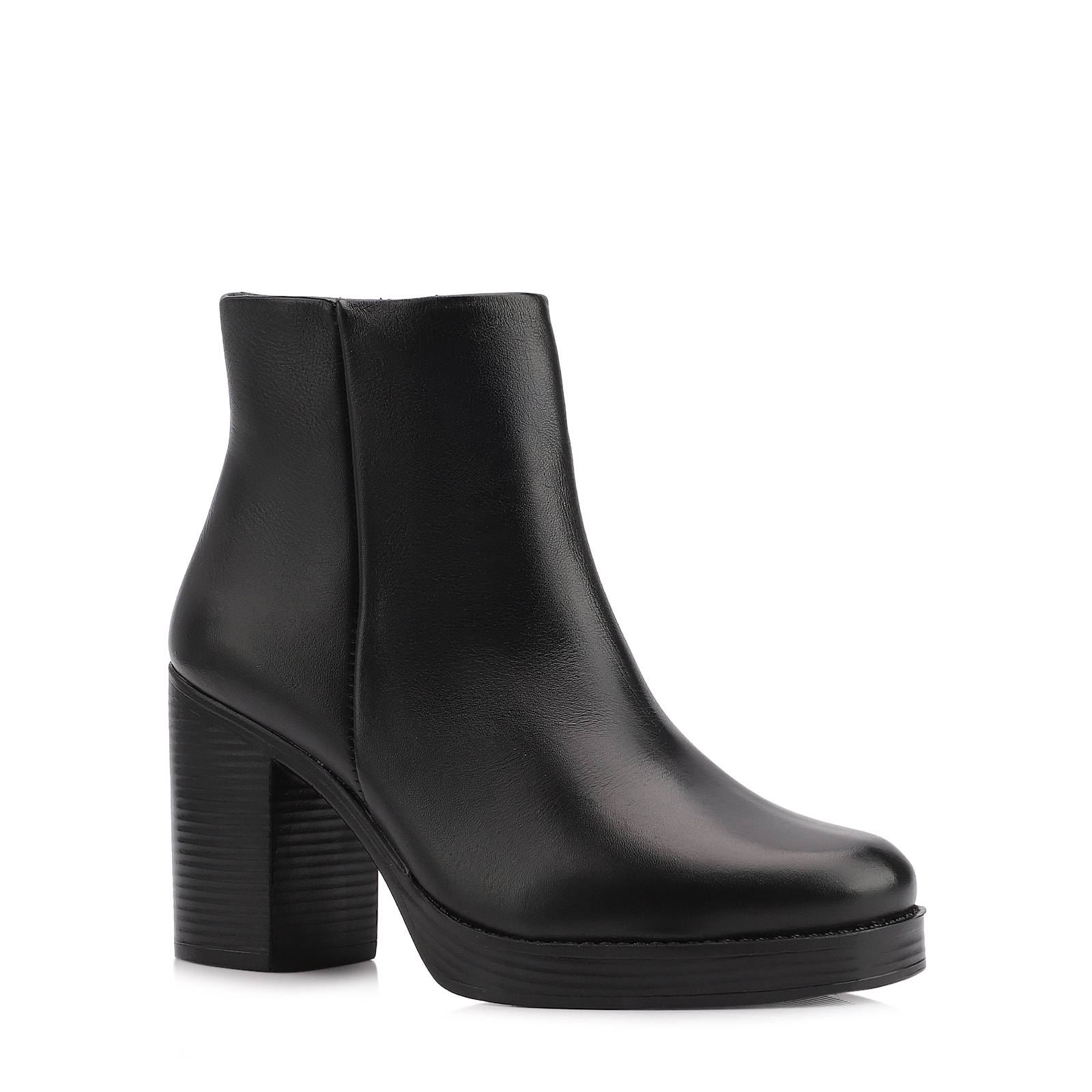 Bota Preta Cano Baixo Salto Alto Couro Bico Redondo