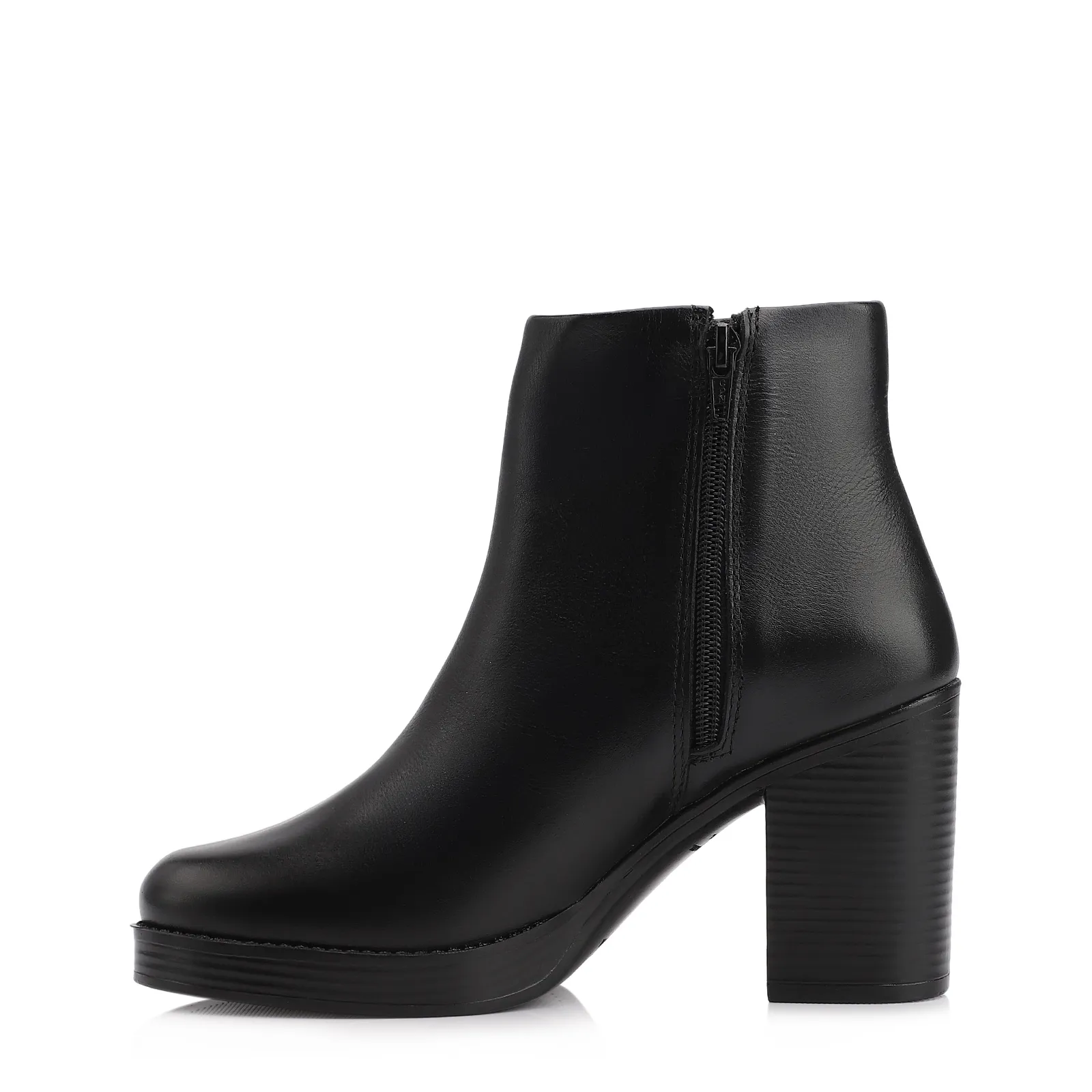 Bota Preta Cano Baixo Salto Alto Couro Bico Redondo
