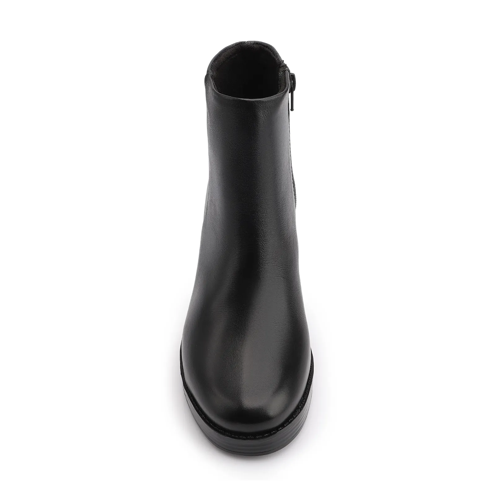 Bota Preta Cano Baixo Salto Alto Couro Bico Redondo