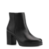 Bota Preta Cano Baixo Salto Alto Couro Bico Redondo