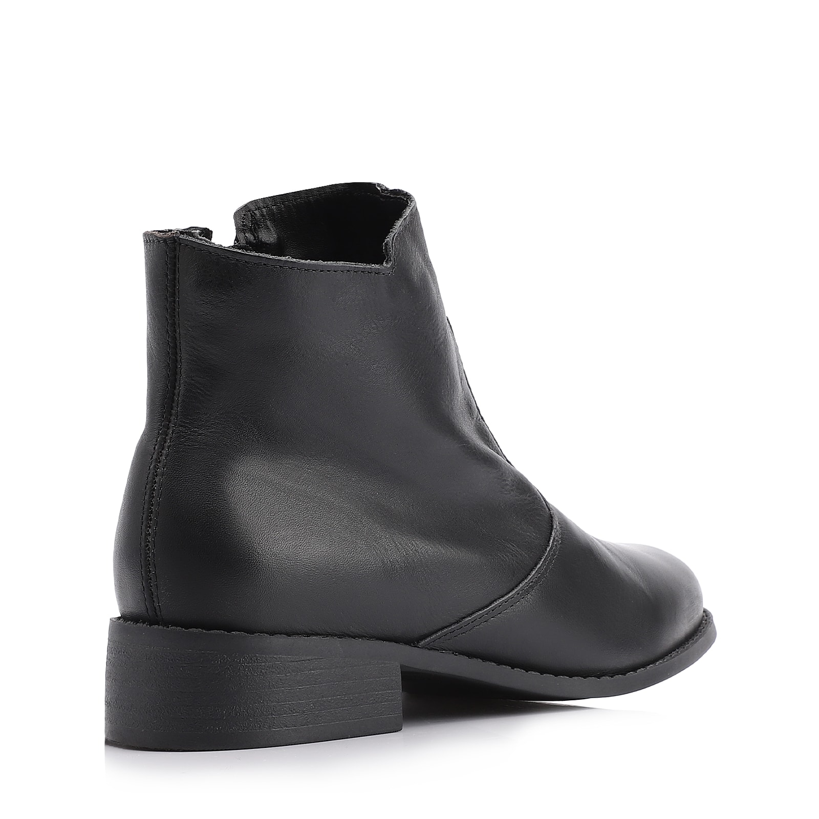 Bota Preta Cano Baixo Salto Baixo Couro Bico Redondo
