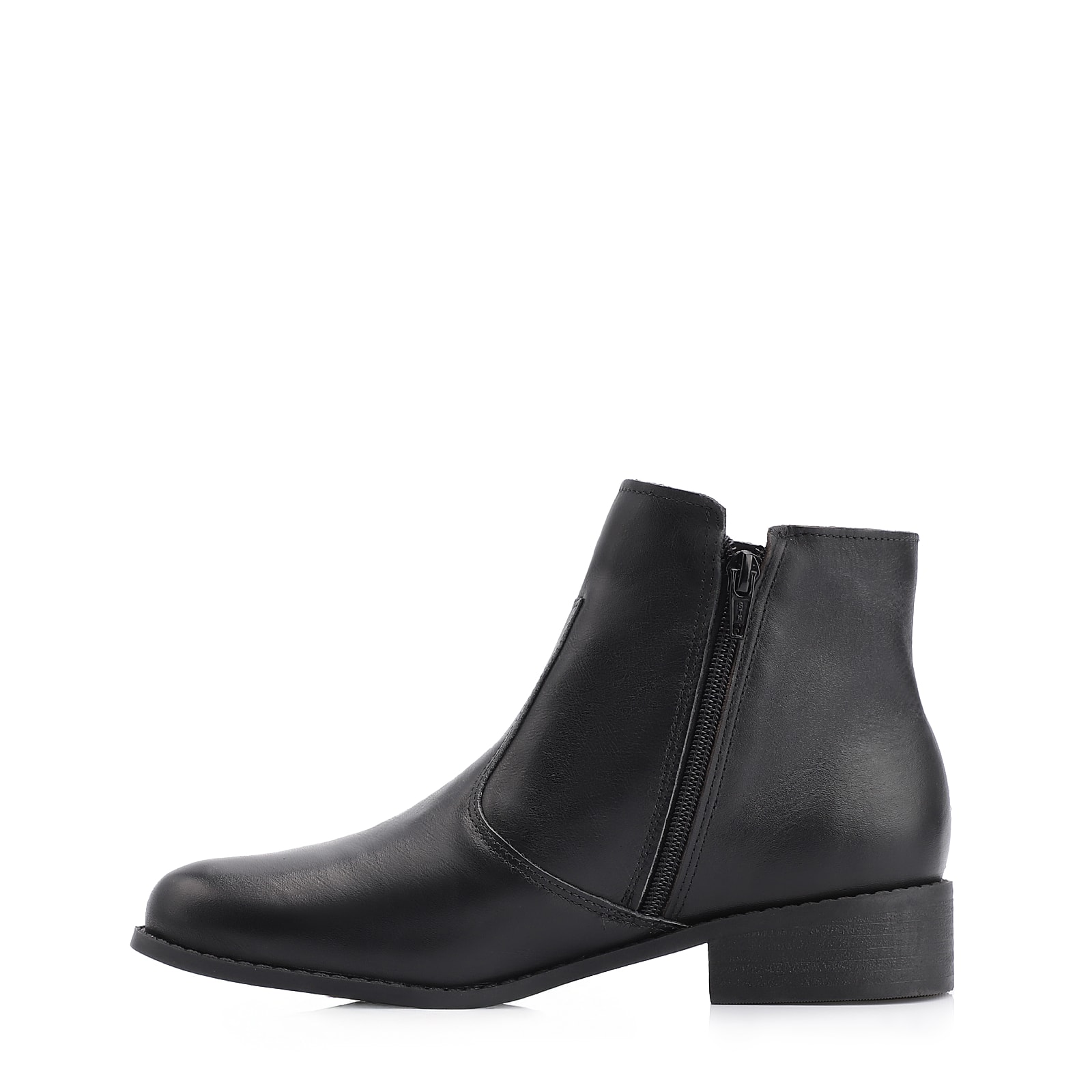 Bota Preta Cano Baixo Salto Baixo Couro Bico Redondo