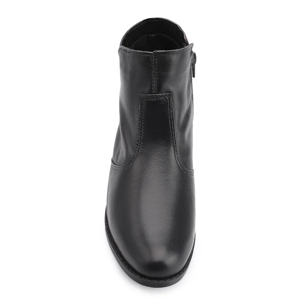 Bota Preta Cano Baixo Salto Baixo Couro Bico Redondo - imagem 6