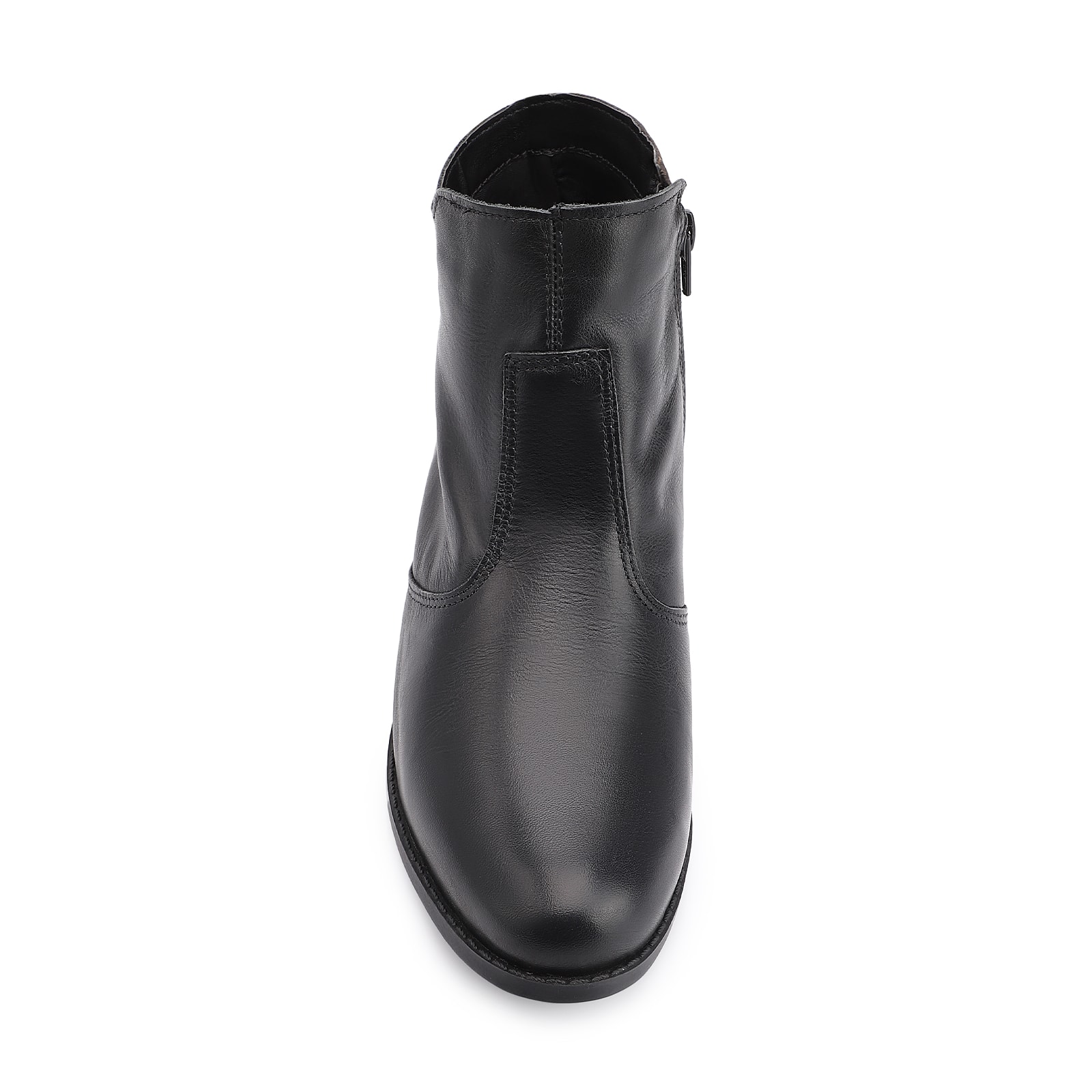 Bota Preta Cano Baixo Salto Baixo Couro Bico Redondo