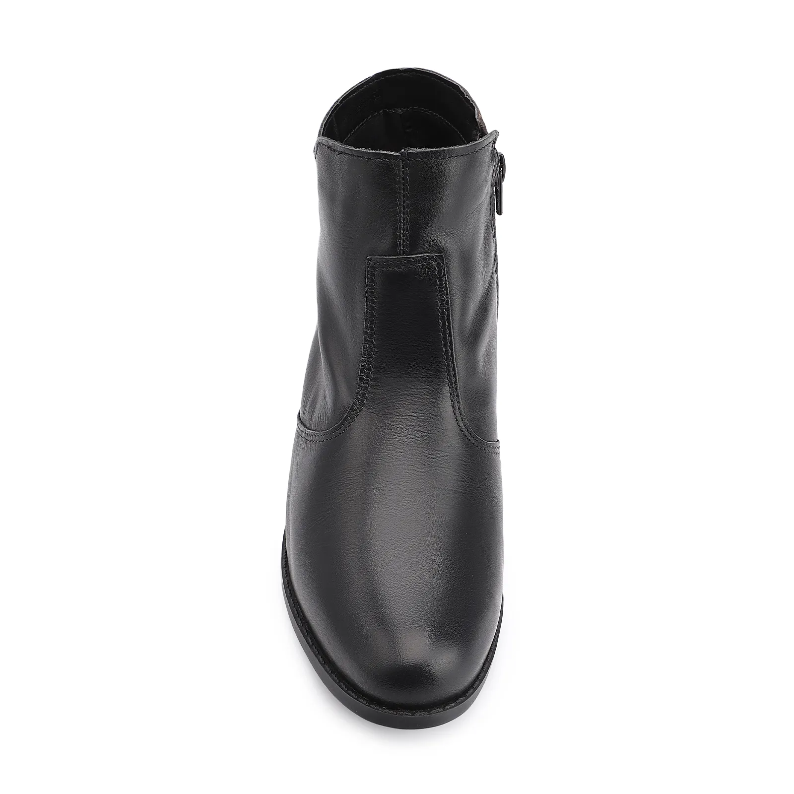 Bota Preta Cano Baixo Salto Baixo Couro Bico Redondo