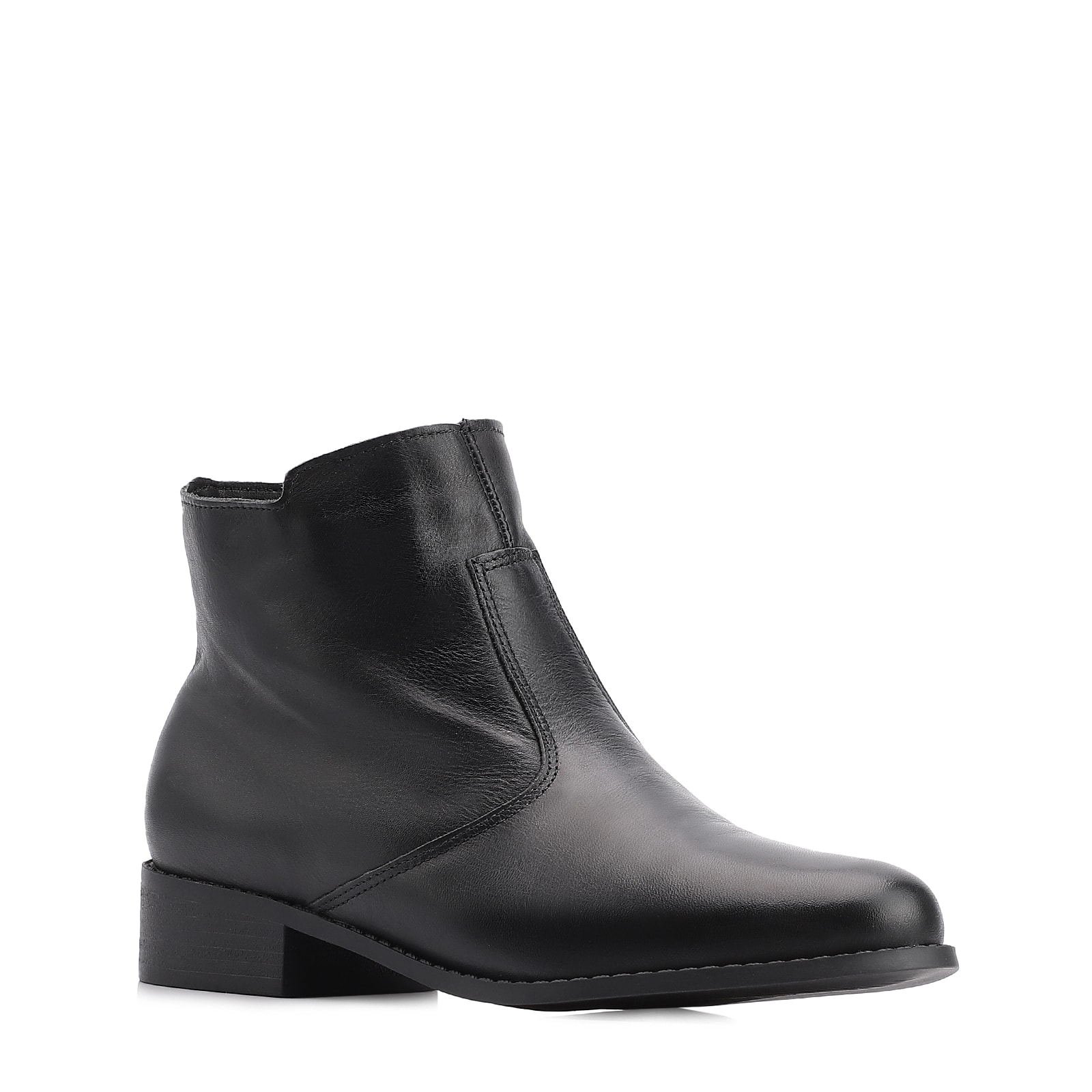 Bota Preta Cano Baixo Salto Baixo Couro Bico Redondo