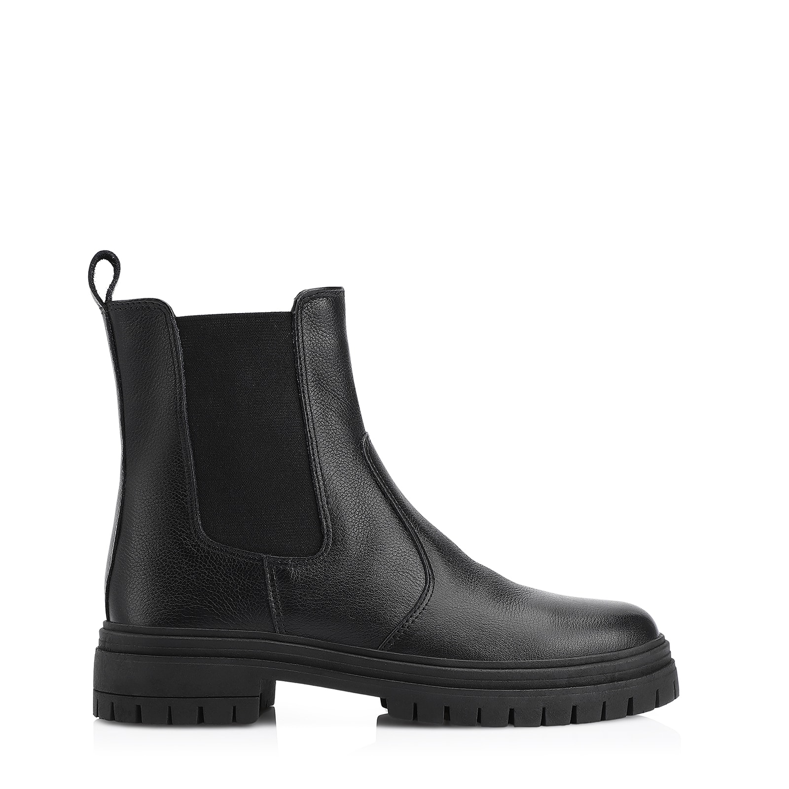 Bota Preta Cano Baixo Salto Baixo Couro Chelsea Tratorada
