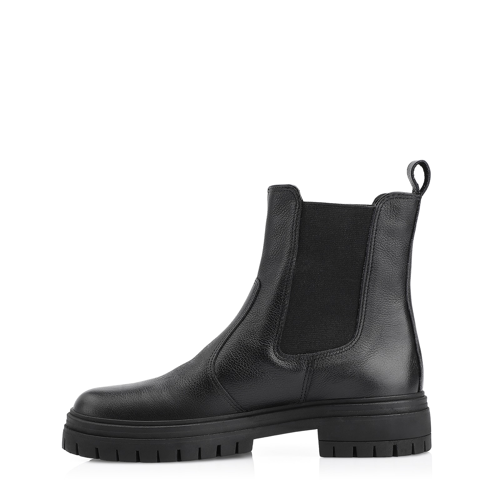 Bota Preta Cano Baixo Salto Baixo Couro Chelsea Tratorada