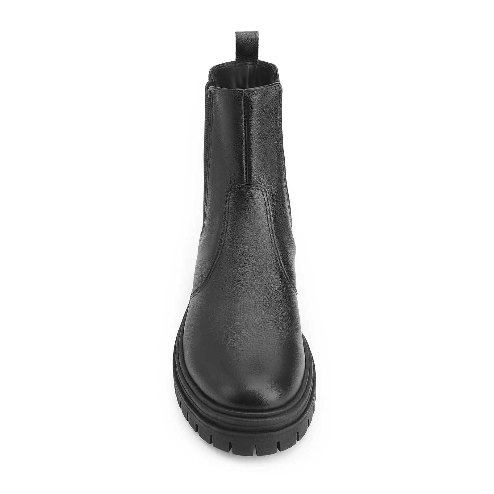Bota Preta Cano Baixo Salto Baixo Couro Chelsea Tratorada