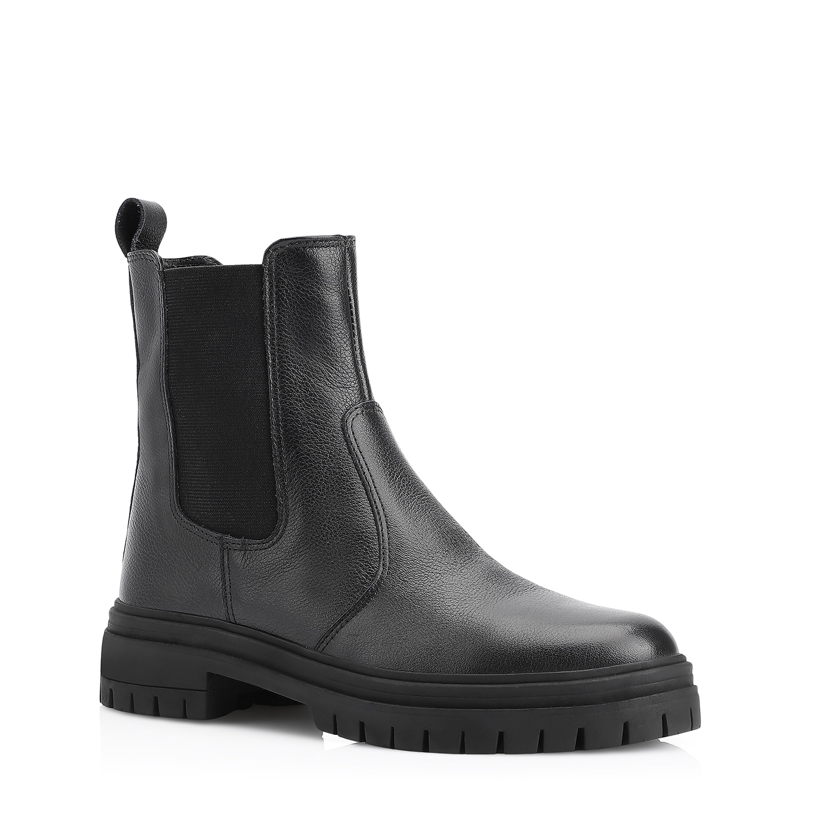 Bota Preta Cano Baixo Salto Baixo Couro Chelsea Tratorada