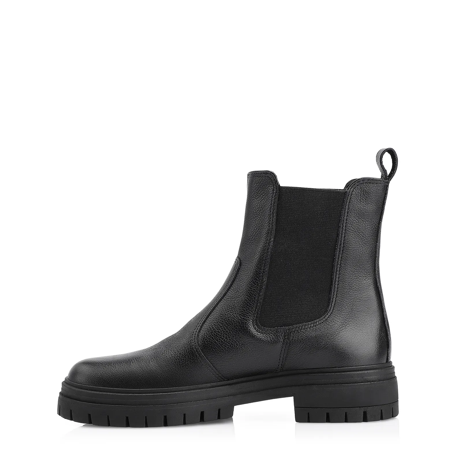 Bota Preta Cano Baixo Salto Baixo Couro Chelsea Tratorada