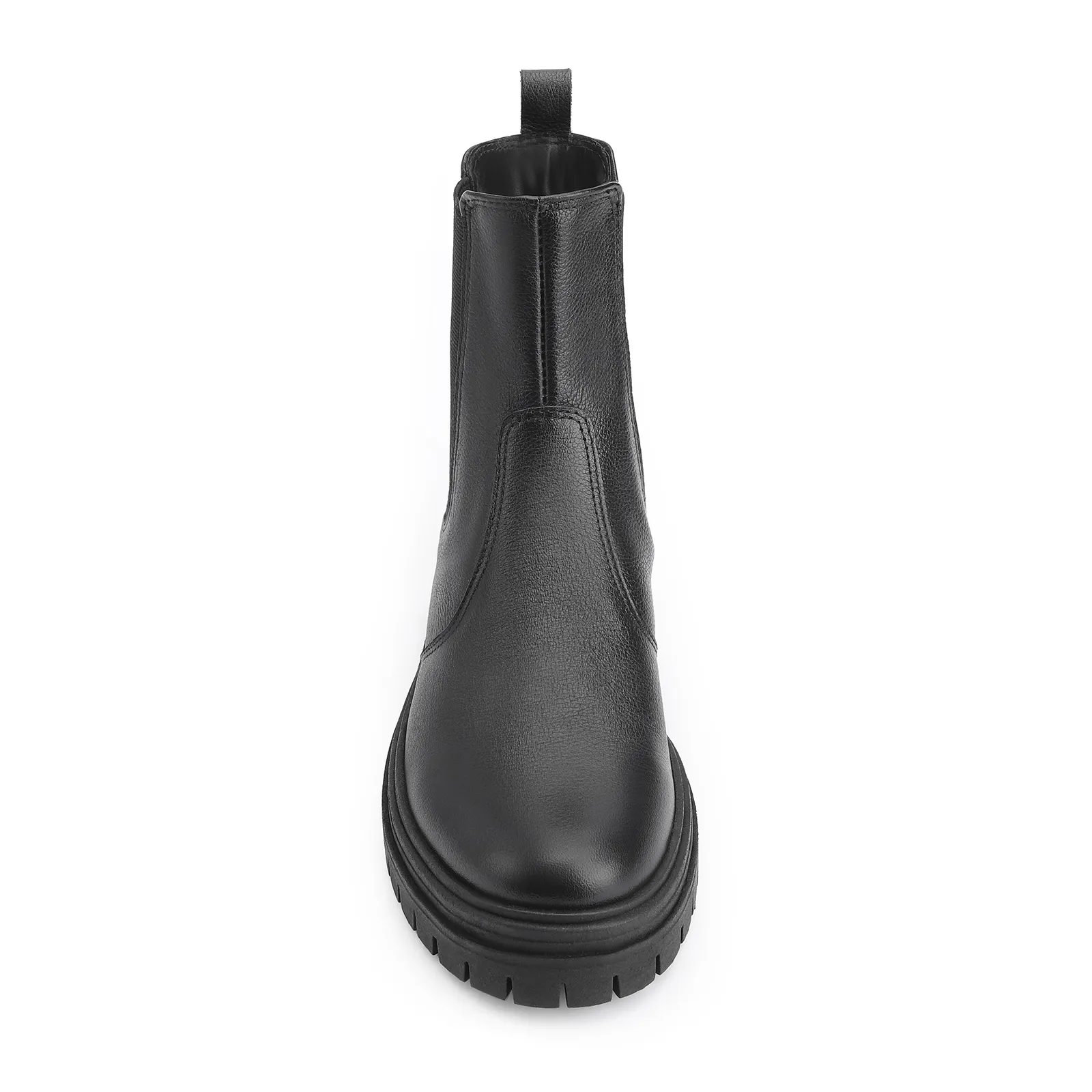 Bota Preta Cano Baixo Salto Baixo Couro Chelsea Tratorada