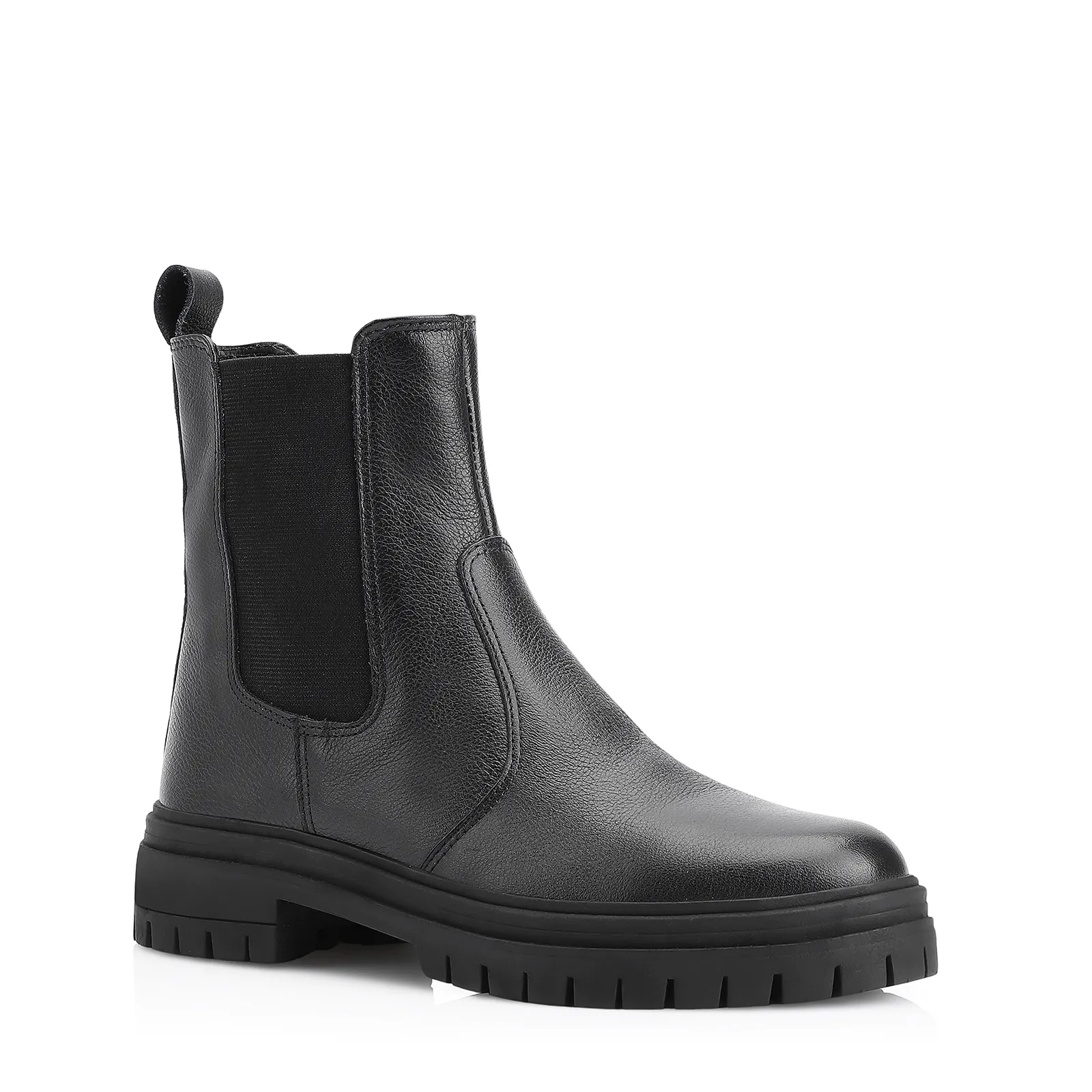 Bota Preta Cano Baixo Salto Baixo Couro Chelsea Tratorada