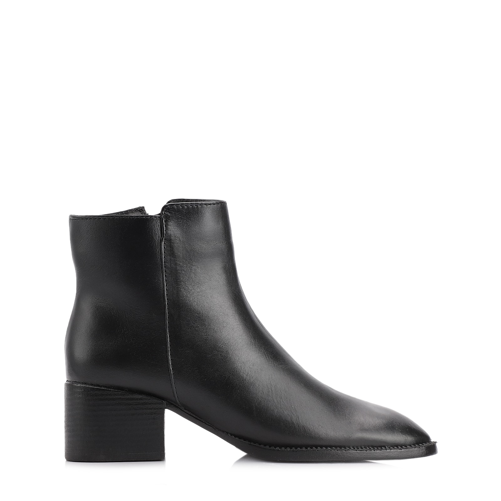 Bota Preta Cano Baixo Salto Baixo Couro Pesponto
