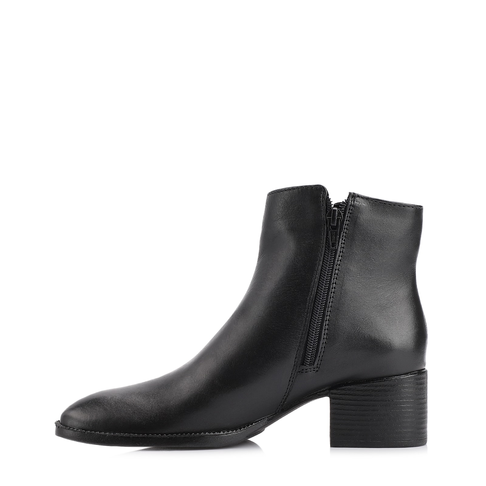 Bota Preta Cano Baixo Salto Baixo Couro Pesponto