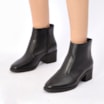 Bota Preta Cano Baixo Salto Médio Couro Bico Redondo - imagem 2
