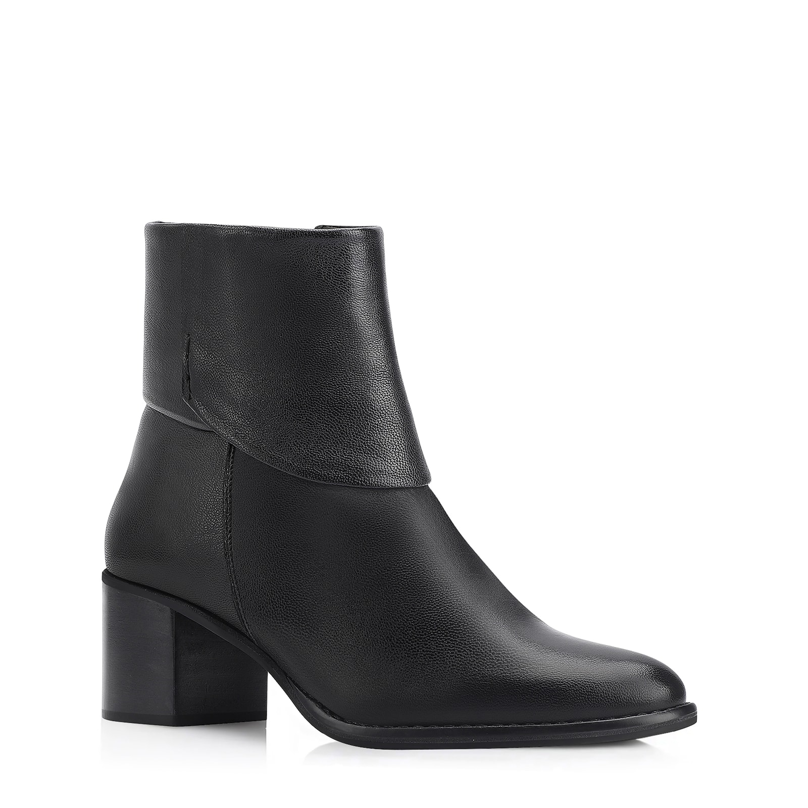 Bota Preta Cano Baixo Salto Médio Couro Capa