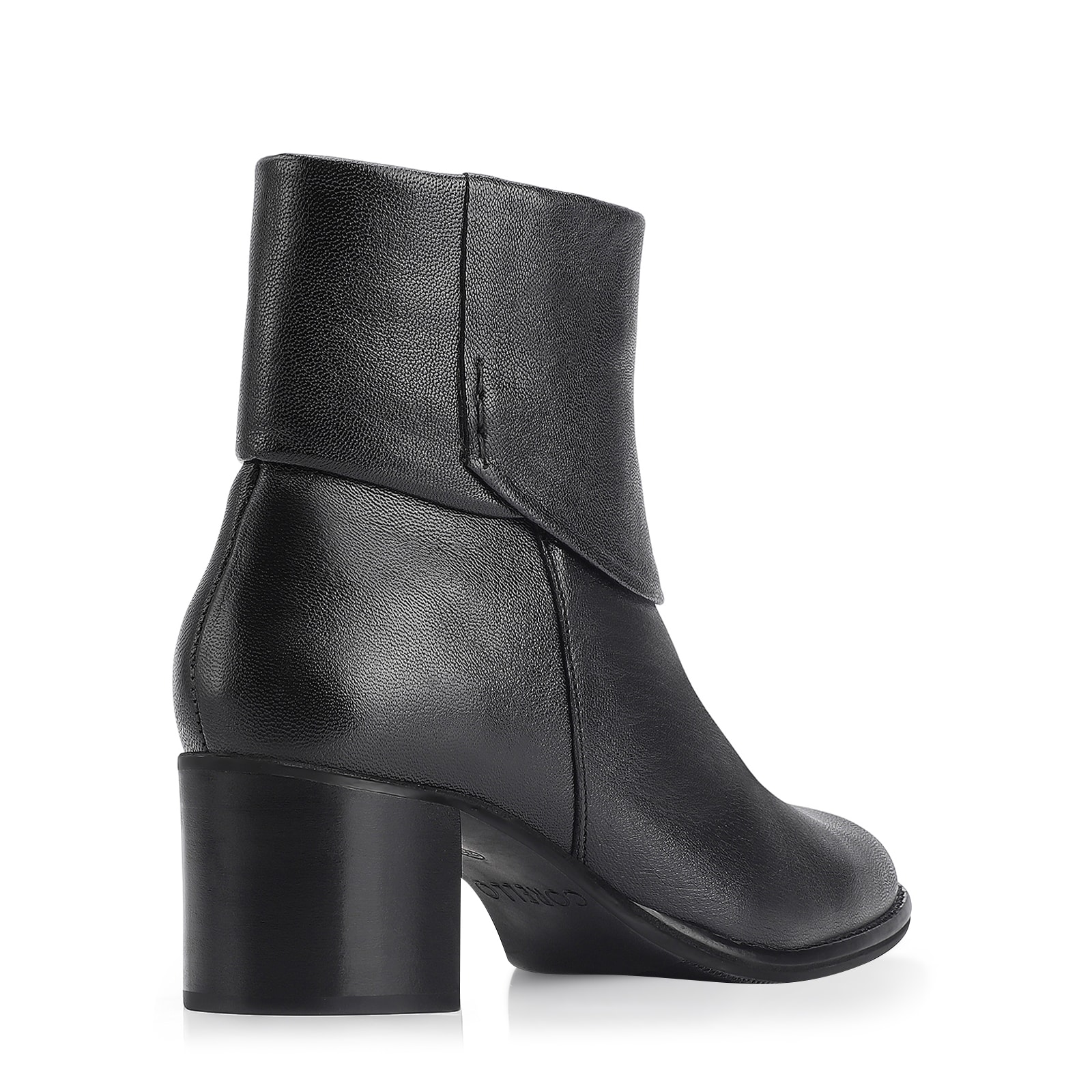Bota Preta Cano Baixo Salto Médio Couro Capa