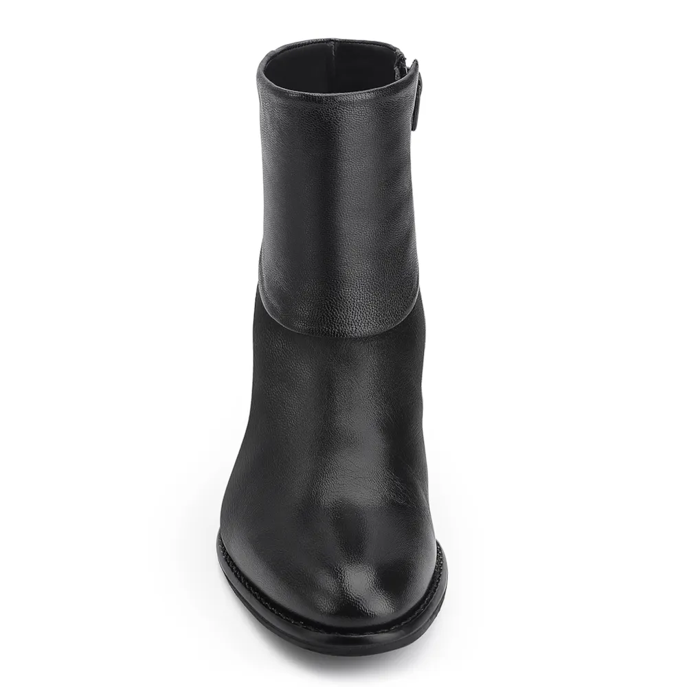 Bota Preta Cano Baixo Salto Médio Couro Capa - imagem 6