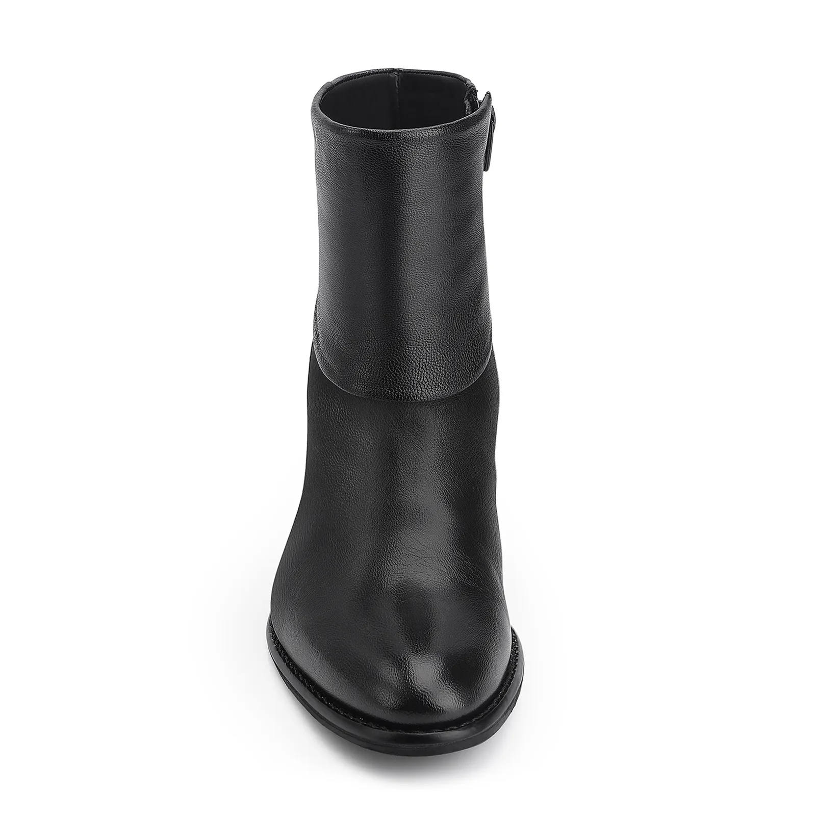 Bota Preta Cano Baixo Salto Médio Couro Capa